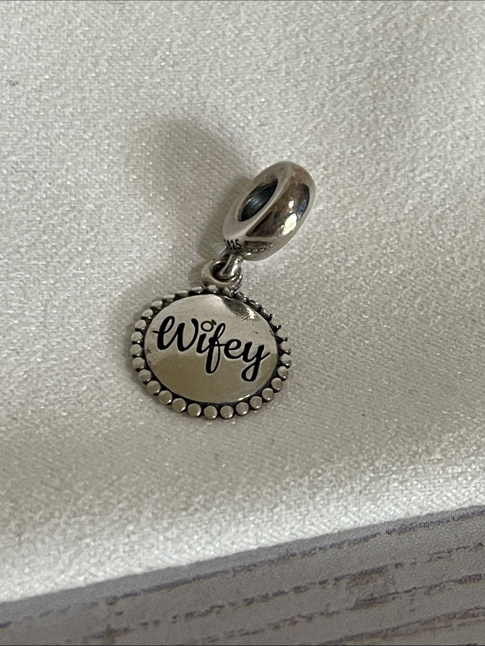 Authentic Pandora 925 Silver 'Wifey' Round Dangle Charm